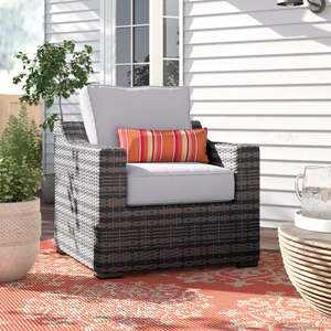 English Elm Fully Wicker Patio Chair with Cushion, Rust-Resistant Aluminum Frame, UV Weather-Resistant Comfortable Seat Espresso B120P205860