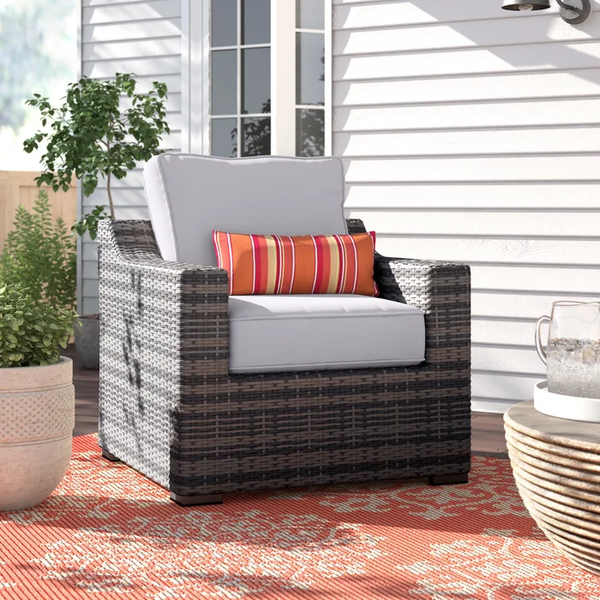 English Elm Fully Wicker Patio Chair with Cushion, Rust-Resistant Aluminum Frame, UV Weather-Resistant Comfortable Seat Espresso B120P205860