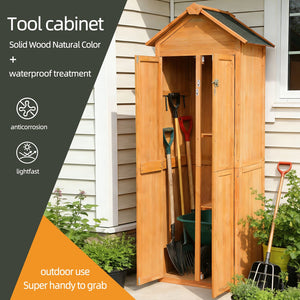English Elm Outdoor Solid Wood Storage Shed Tall Vertical Cabinet with Lockable Doors for Backyard W3921S00001
