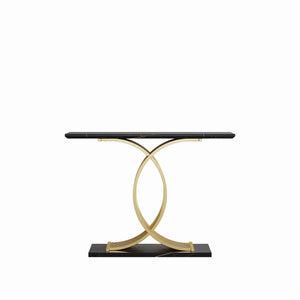 English Elm Accent Console Table Sculptural Black Gold Metal Legs Slim Entryway Hallway Decor W2263P395488