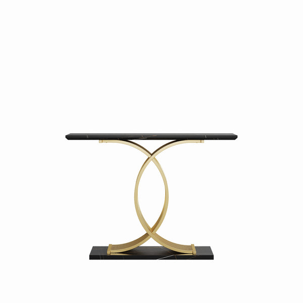 English Elm Accent Console Table Sculptural Black Gold Metal Legs Slim Entryway Hallway Decor W2263P395488