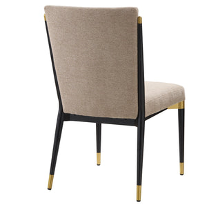 English Elm Armless Dining Chairs Iron Frame Wood Grain Finish Ergonomic Cushioned Seat Set of 2 Black+Brown N771P345829H