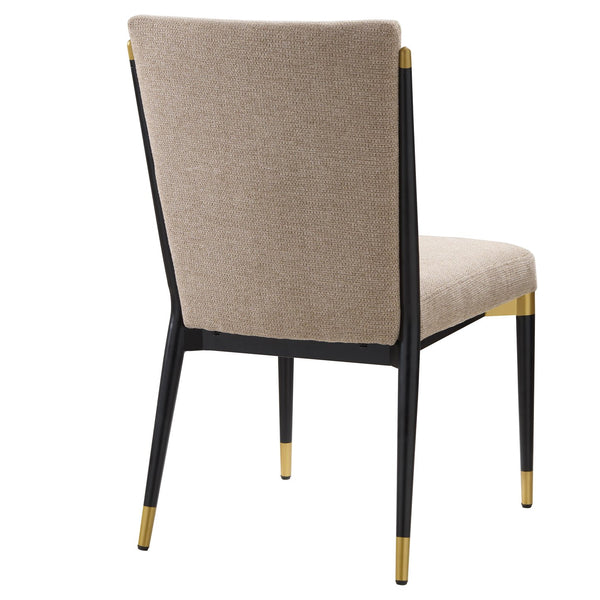 English Elm Armless Dining Chairs Iron Frame Wood Grain Finish Ergonomic Cushioned Seat Set of 2 Black+Brown N771P345829H