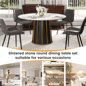 English Elm 53.15"Modern 53.15" Modern Round Dining Table With Sintered Stone Top & Sturdy Iron Base - Seats 6 Comfortably! W1535S00445