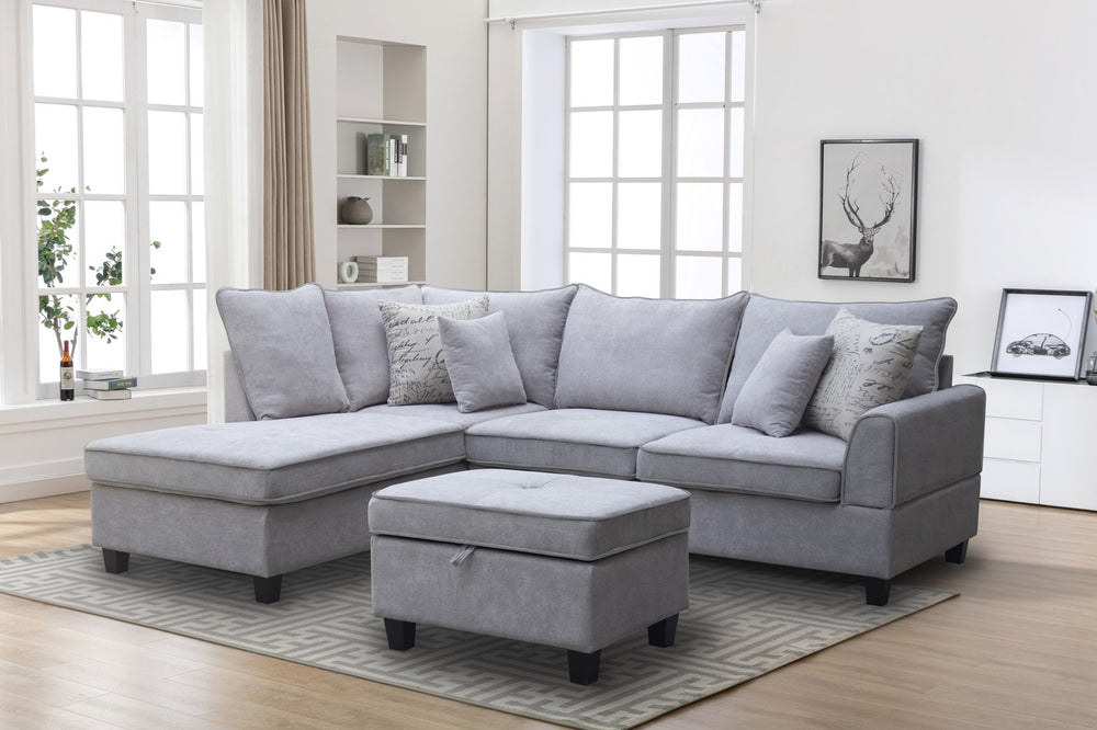 English Elm Harmony Left Chaise Sectional with Storage Ottoman Pocket Coil Gray Fabric Sofa B061S00905