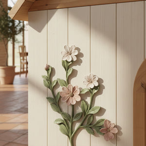 English Elm Daisy Cedar Pet House Acrylic Roof Floral Carved Indoor Outdoor Wooden Cat Shelter W3799P382526