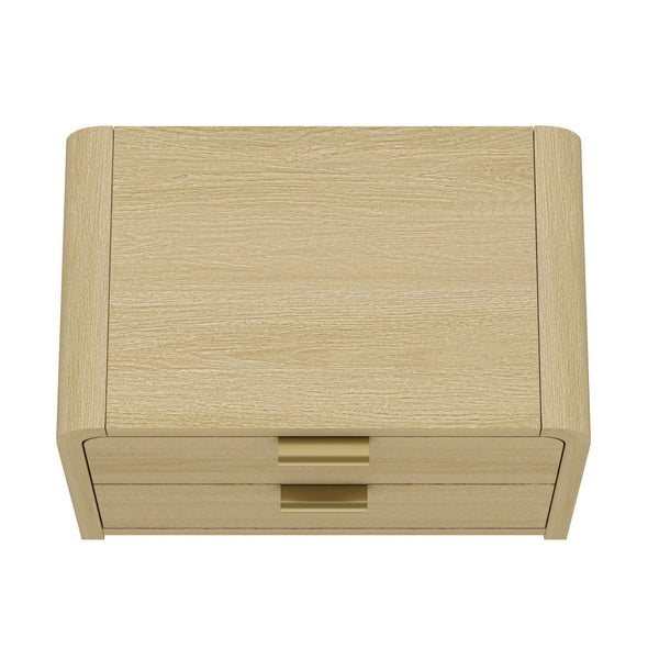 English Elm Grace 28" Nightstand Oak & Gold — Modern MDF Bedside Table with 2 Soft-Close Drawers, Glam Handles B365P398190