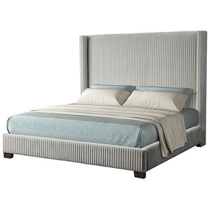English Elm Queen Upholstered Bed with Pleated Headboard and Sturdy Rails, Easy-Clean Polyester Fabric Design Light Gray 79.75 L x 53.75 W x 9.5 H B2699P208286