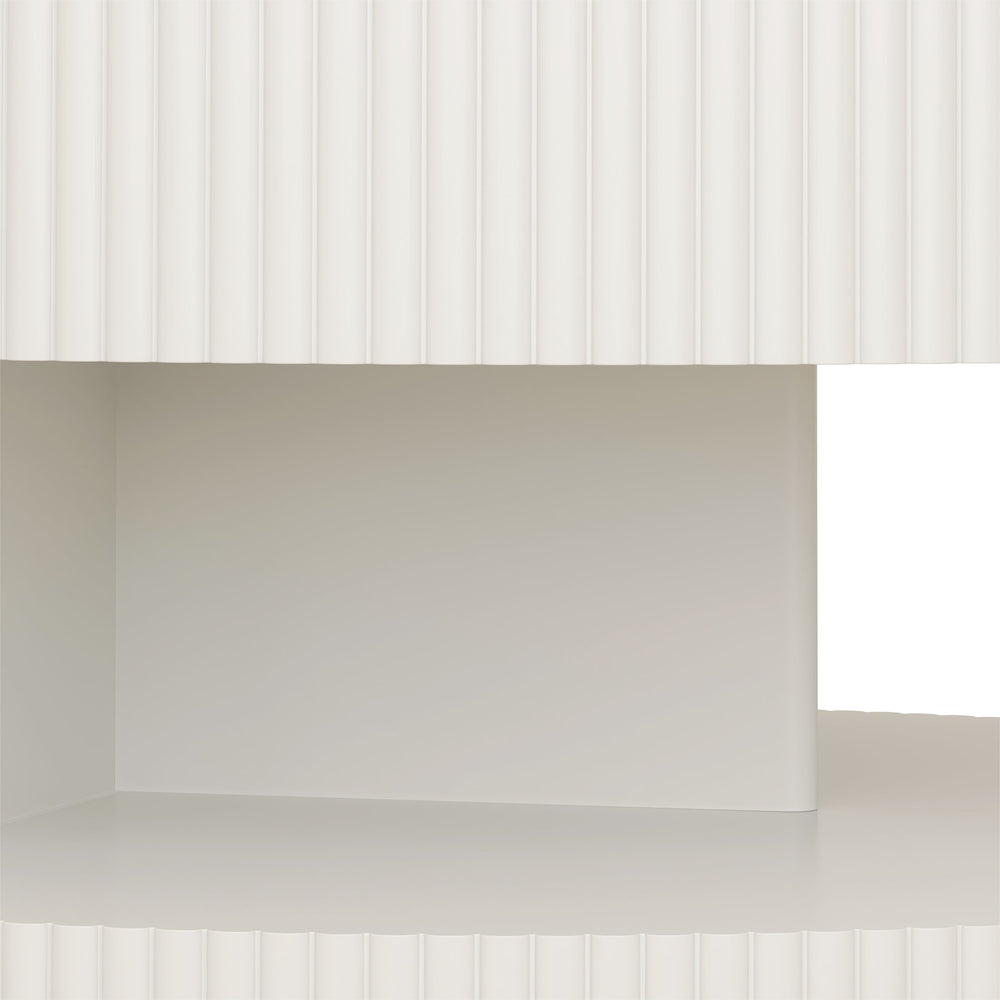 English Elm 31.5'' Round Coffee Table with Hidden Storage and Vertical Stripe Accent, Modern Durable MDF Design White W757P206006