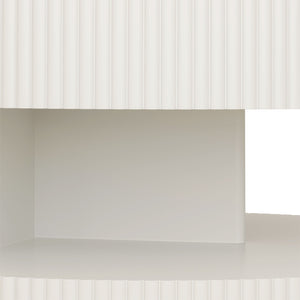 English Elm 31.5'' Round Coffee Table with Hidden Storage and Vertical Stripe Accent, Modern Durable MDF Design White W757P206006