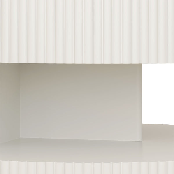 English Elm 31.5'' Round Coffee Table with Hidden Storage and Vertical Stripe Accent, Modern Durable MDF Design White W757P206006