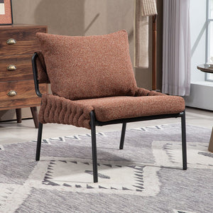 English Elm Modern Accent Lounge Chair with Braided Fabric Upholstery, Ergonomic Backrest, Plush Cushioning, Metal Frame, Adjustable Feet - Stylish Living Room Armchair Red+Brown W2215P256511