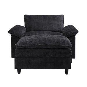 English Elm Accent Chair With Ottoman - Oversized Chenille Lounge Sofa For Deep Relaxation In Living Rooms & Offices W2100S00179