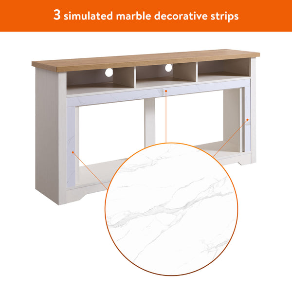 English Elm 60 Inch White Marble Fireplace Tv Stand with Smart Electric Insert for Living Rooms W1769S00011