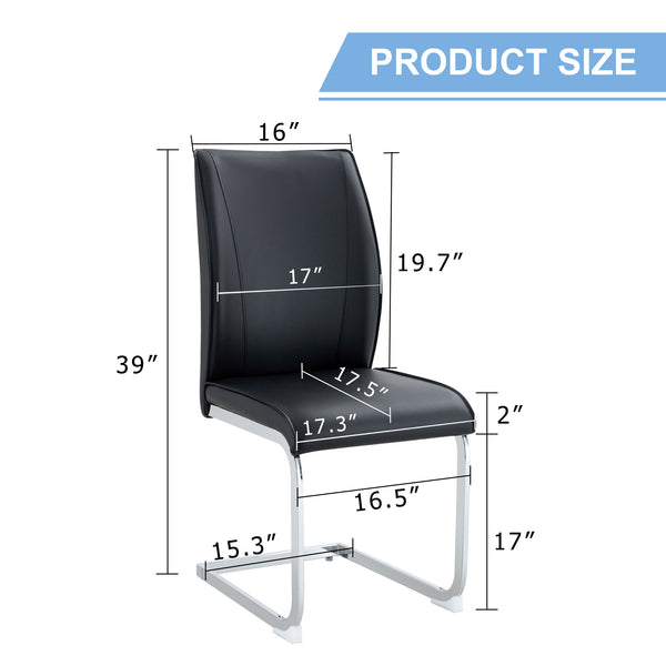 English Elm Luxury Modern Arch Chairs - Set Of 4 Black Pu Upholstered Dining Chairs With Stylish Silver Legs W1151P154857