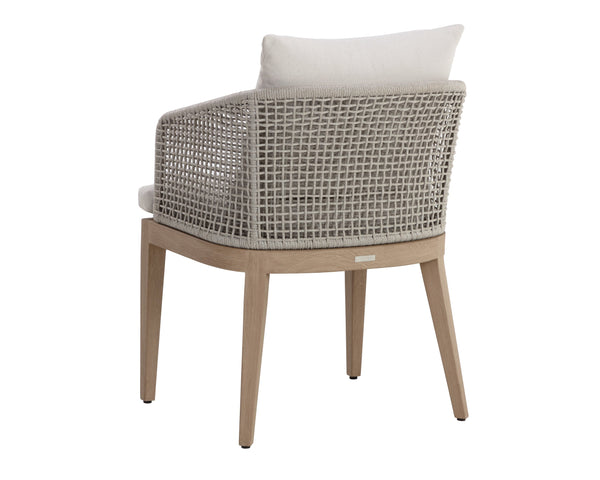 Sunpan Capri Outdoor Dining Armchair - Stylish, Durable Teak & Greymix Weave for Ultimate Comfort & Elegance Drift Brown / Palazzo Cream