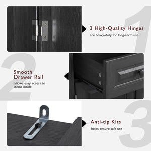 English Elm K&K 71" Tall Farmhouse Pantry Cabinet with Groove Edges, 3 Pull-Out Organizers, 6 Door Shelves Black N707P256507B