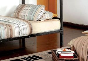 English Elm Black Twin Bunk Bed with Built-In Desk and Shelves, Heavy-Duty Metal Frame, Safe Guard Rails Black 76 L x 44 W x 6 H B2741P353068