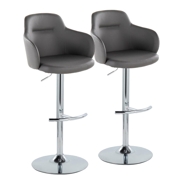 English Elm Boyne Adjustable Barstool Set Of 2: Stylish Grey Faux Leather With Chrome Base & 360° Swivel Comfort B202S00748