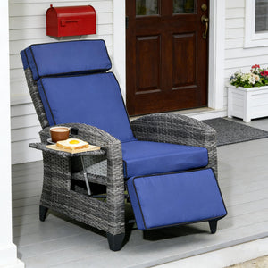 English Elm Reclining Pe Wicker Outdoor Lounge Chair with Footrest and Built-in Side Tray T3971P444413