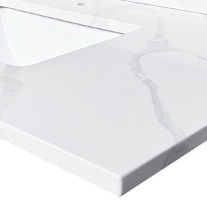 English Elm 37-inch Carrara Quartz Vanity Top Undermount Sink Marble Veined Stain Resistant Bath W2699P459405
