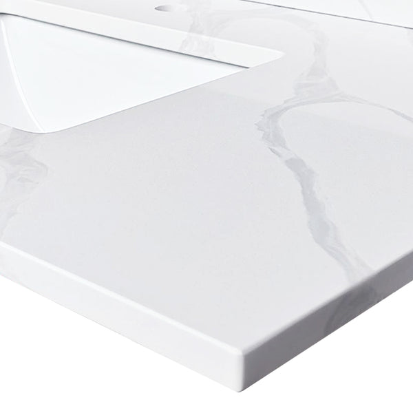 English Elm 37-inch Carrara Quartz Vanity Top Undermount Sink Marble Veined Stain Resistant Bath W2699P459405