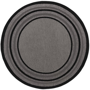 Unique Loom Outdoor Border Multi Border Machine Made Border Rug Gray, Black/Gray/Silver 6' 0" x 6' 0"