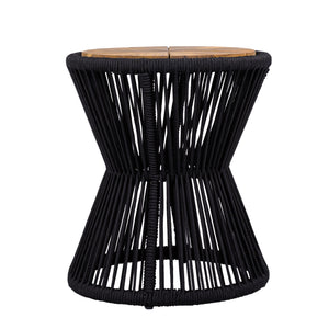 English Elm Scott Living Nara Outdoor Acacia Wood Side Tables with Woven Rope Iron Frame Set Black,Teak N770PS2354692B