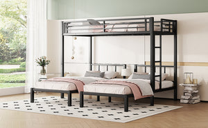 English Elm Twin Triple Bunk Bed Metal L-shaped Frame Sleeps Three Kids White Finish W1580S00438