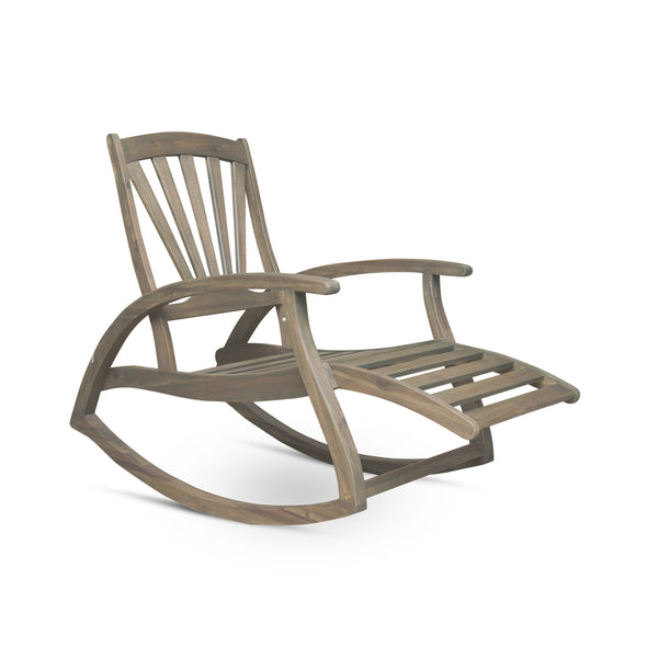 English Elm Christopher Knight Home® - Outdoor Acacia Wood Rocking Chair with Retractable Footrest, Durable Weather-Resistant Porch Patio Seating Comfortably Grey 63337.00GRY