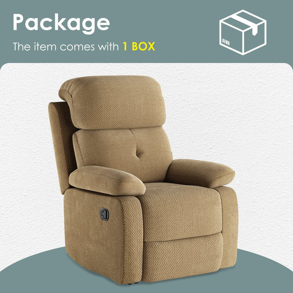 English Elm Small Recliner Chair with Padded Cushioning and Acacia Wood Frame, Easy Assembly, 330lb Capacity Camel T3623P408675
