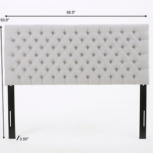 English Elm Christopher Knight Home® - Tufted Upholstered Queen Size Headboard with Button Detail, Adjustable Height, Velvet Finish, Modern Appeal LIGHT GREY 55444.00LGRY