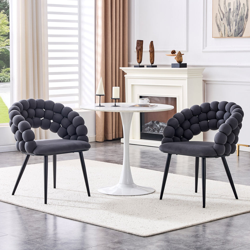English Elm Set of 2 Velvet Bubble Back Dining Chairs with Sculptural Chain Backrest Glam Legs Black,Gray W1512P491847