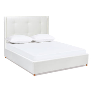 English Elm Jennifer Taylor Home - Miramar Queen Cushion-Back Headboard Bed Frame - Antique White, Stylish Coastal Comfort & Support B2719P238241