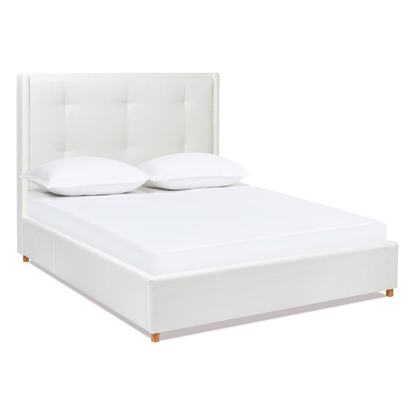 English Elm Jennifer Taylor Home - Miramar Queen Cushion-Back Headboard Bed Frame - Antique White, Stylish Coastal Comfort & Support B2719P238241
