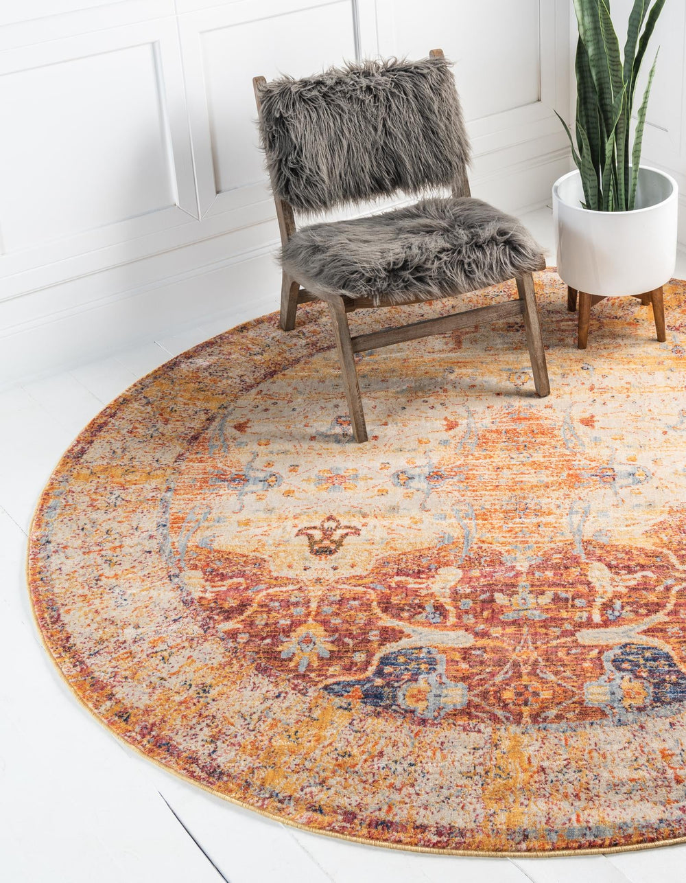 Unique Loom Asheville Barrington Machine Made Border Rug Multi, Beige/Blue/Burgundy/Gold/Navy Blue/Orange 8' 0" x 8' 0"