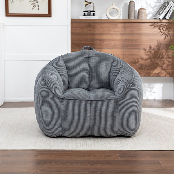 English Elm Giant Corduroy Bean Bag with Armrests Shredded Foam Lounge Chair for Living Room Dark Gray W2200P442623