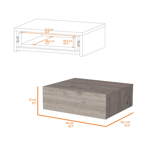 English Elm Vienna Wall-Mounted Nightstand in Light Gray — Space-Saving Engineered Wood with Spacious Drawer B128P176113
