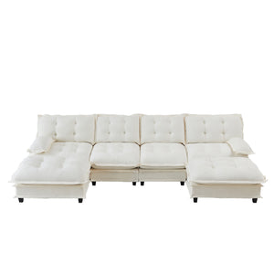 English Elm 138" U-shaped Chenille Cloud Sectional Sofa Four Seat Modular with Ottomans Lounge W714S01685