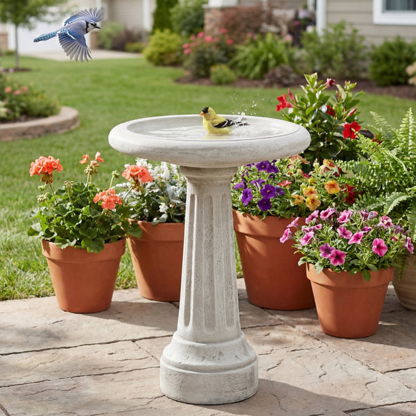 English Elm Polyresin Pedestal Birdbath with Faux Stone Finish for Garden Patio Outdoor Use N772P450050W