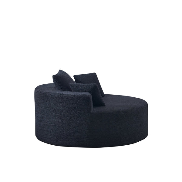 English Elm 55"l Teddy Fleece Round Chaise Chair Plush Foam Seating for Modern Living Rooms Black W1669P368466
