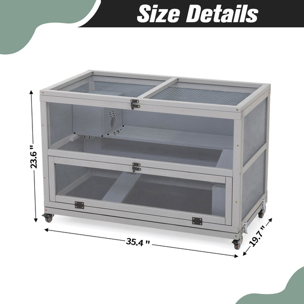 English Elm Wooden Pinewood Small Animal Habitat with Acrylic Panels Ramps Tunnel and Rolling Base W2181P362983