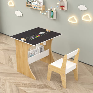 English Elm Kids Multifunctional Table Set with Chair, Convertible MDF Top for Study Drawing Play, White Natural Finish W808P293817