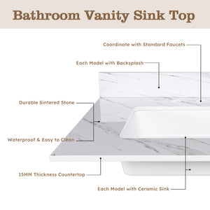 English Elm 31 Inch Marble Vanity Top - Bianco Carrara Venato - Durable Sintered Stone With Undermount Sink & Backsplash W2700P194073