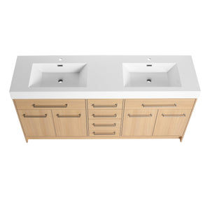English Elm 72" Freestanding Bathroom Vanity with Double Resin Sink, Original Oak Finish, 4 Doors & 6 Drawers, Soft-Close W1972P315234
