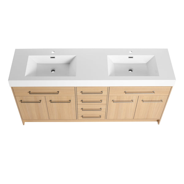English Elm 72" Freestanding Bathroom Vanity with Double Resin Sink, Original Oak Finish, 4 Doors & 6 Drawers, Soft-Close W1972P315234