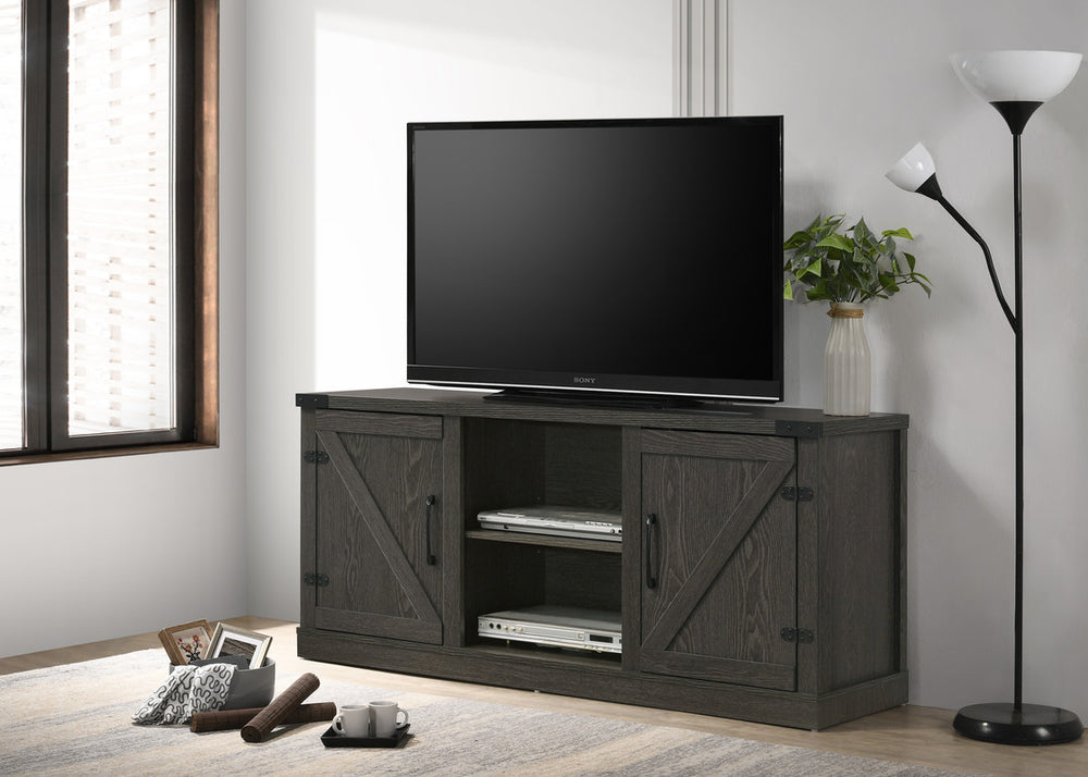English Elm Salerno Farmhouse Media Console with Barn Doors Open Shelves and Cable Management B2749P413246
