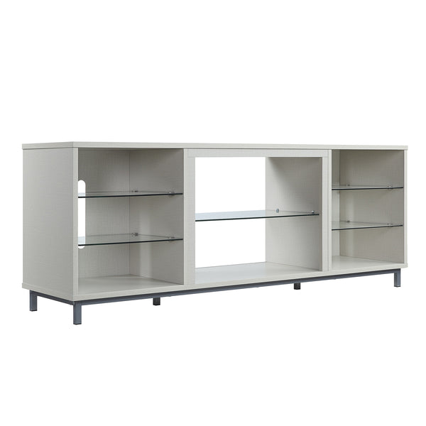English Elm Brighton 60" TV Stand with 7 Shelves & Tempered Glass Dividers, Cable Management, Sleek Design Beige B365P398325