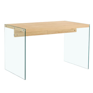 English Elm The MDF and Glass Coffee Table with Wood Grain Top, Tempered Glass Sides, Anti-Slip Pads, 47.2" x 27.5" W1512P347778