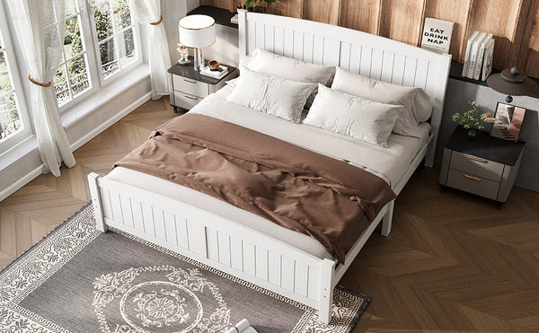 English Elm King Solid Wood Platform Bed with Slatted Support, Modern White Finish, No Box Spring Needed, Sturdy Design Light White W1580P374314